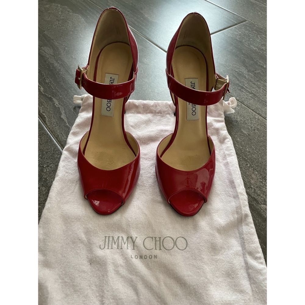 Authentic Jimmy Choo - Red Patent Mary Jane Peep Toe 37.5